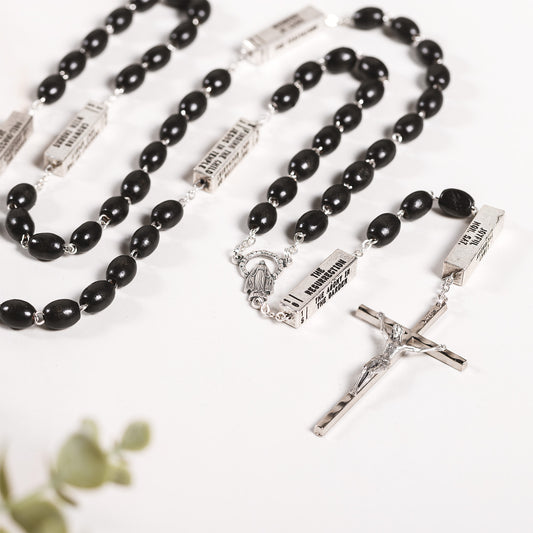 Mysteries Black Wood Bead Rosary