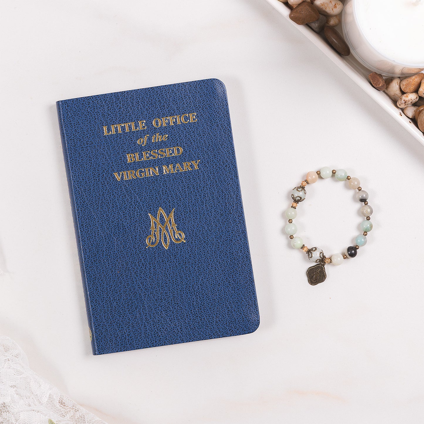 Little Office of the Blessed Virgin Mary & Antique Bronze & Amazonite Rosary Bracelet Gift Set