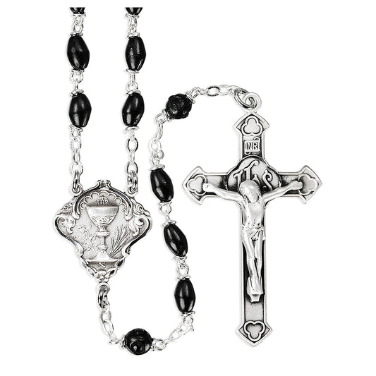 Black Cocoa Bead Eucharist Rosary