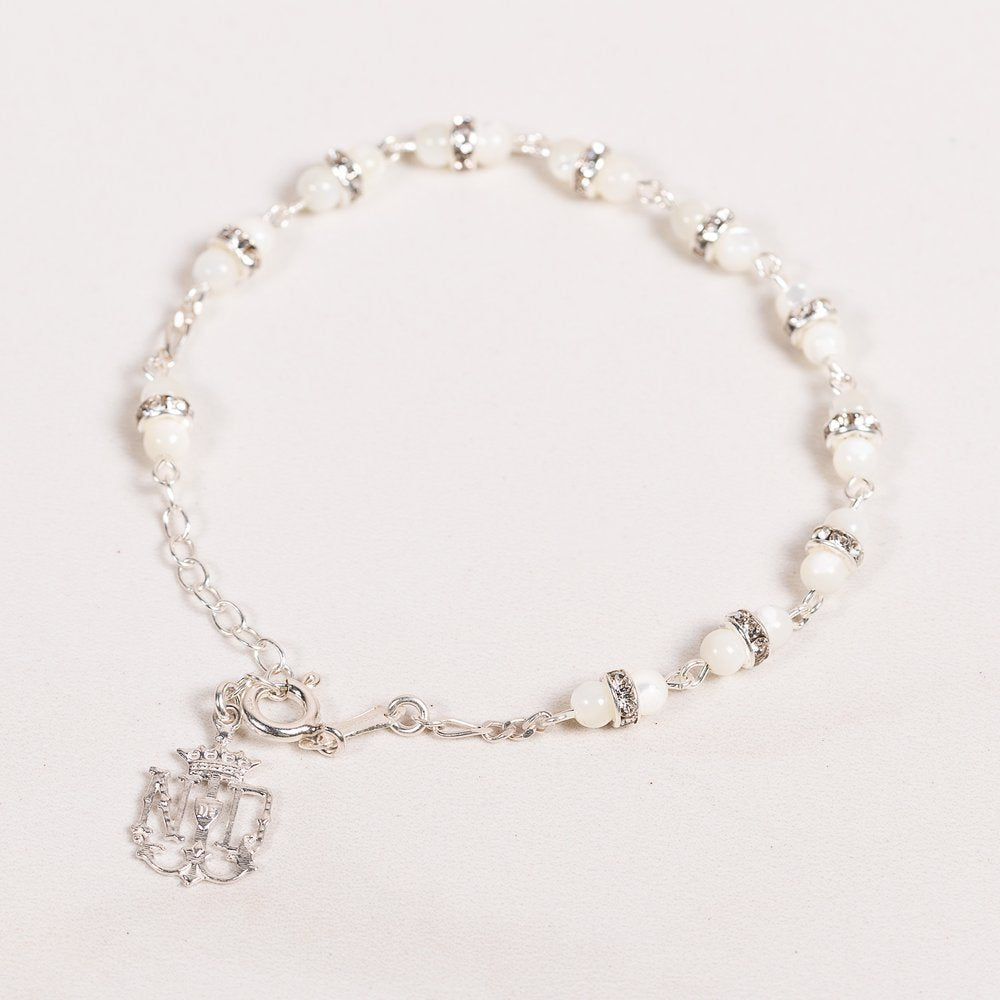 Mother of Pearl & Sterling Silver Notre Dame Rosary Bracelet