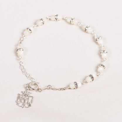 Mother of Pearl & Sterling Silver Notre Dame Rosary Bracelet
