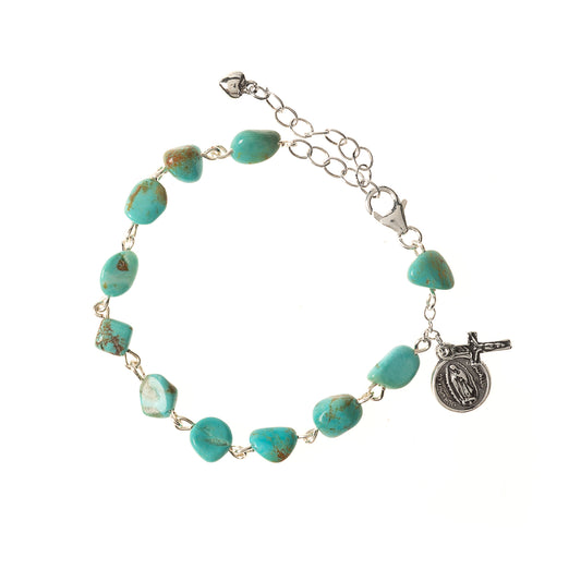 Sterling & Turquoise Nugget Our Lady of Guadalupe Rosary Bracelet