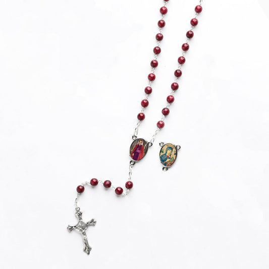 Red Bl. Fulton Sheen Rosary with Color Photo Center