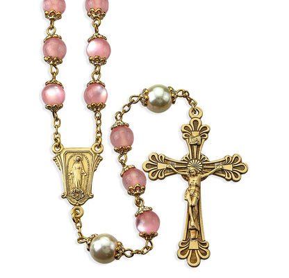 Rose Cats Eye & Pearl Miraculous Medal Rosary