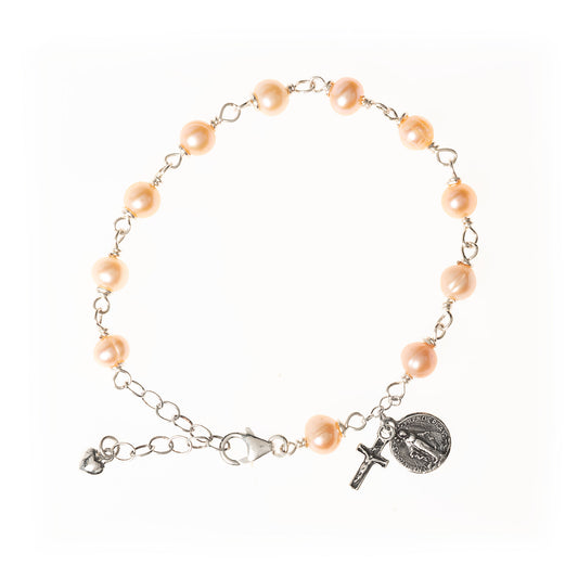 Sterling & Pink Freshwater Pearl Rosary Bracelet