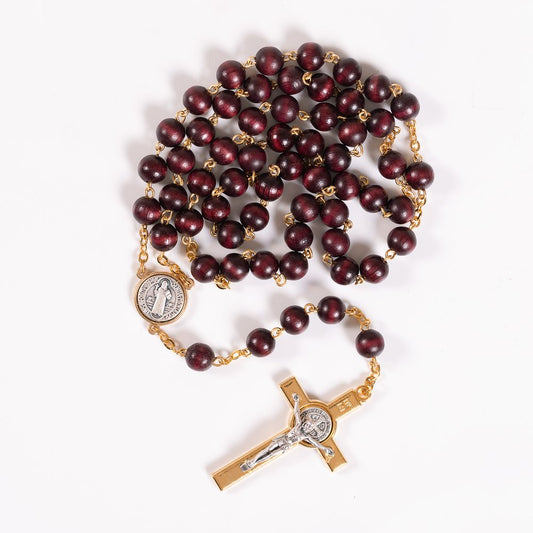 Two Tone Mahogany Wood St. Benedict Rosary