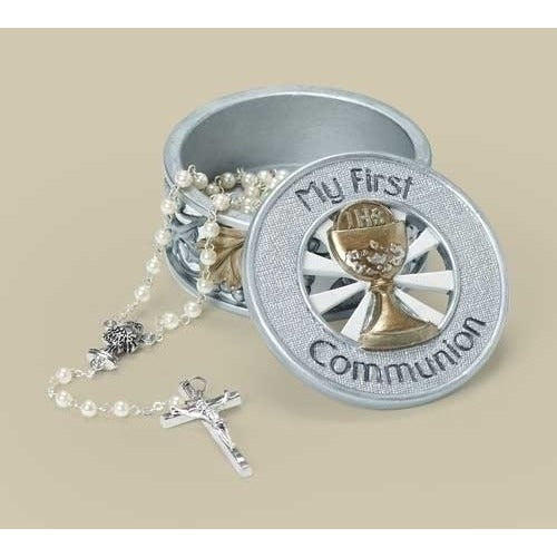 Multi-Tone Grapes & Wheat First Communion Keepsake/Rosary Box