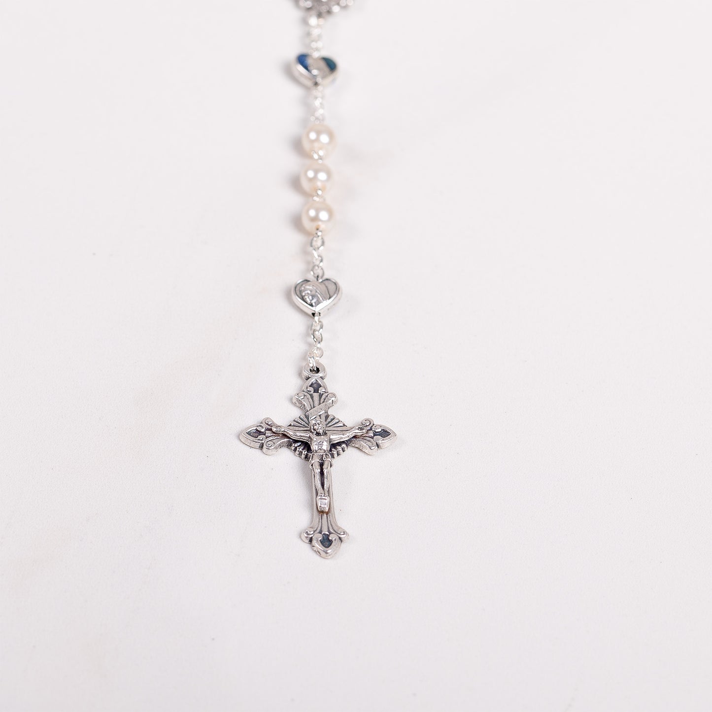 Delicate Glass Pearl & Blue Rosary
