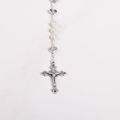 Delicate Glass Pearl & Blue Rosary