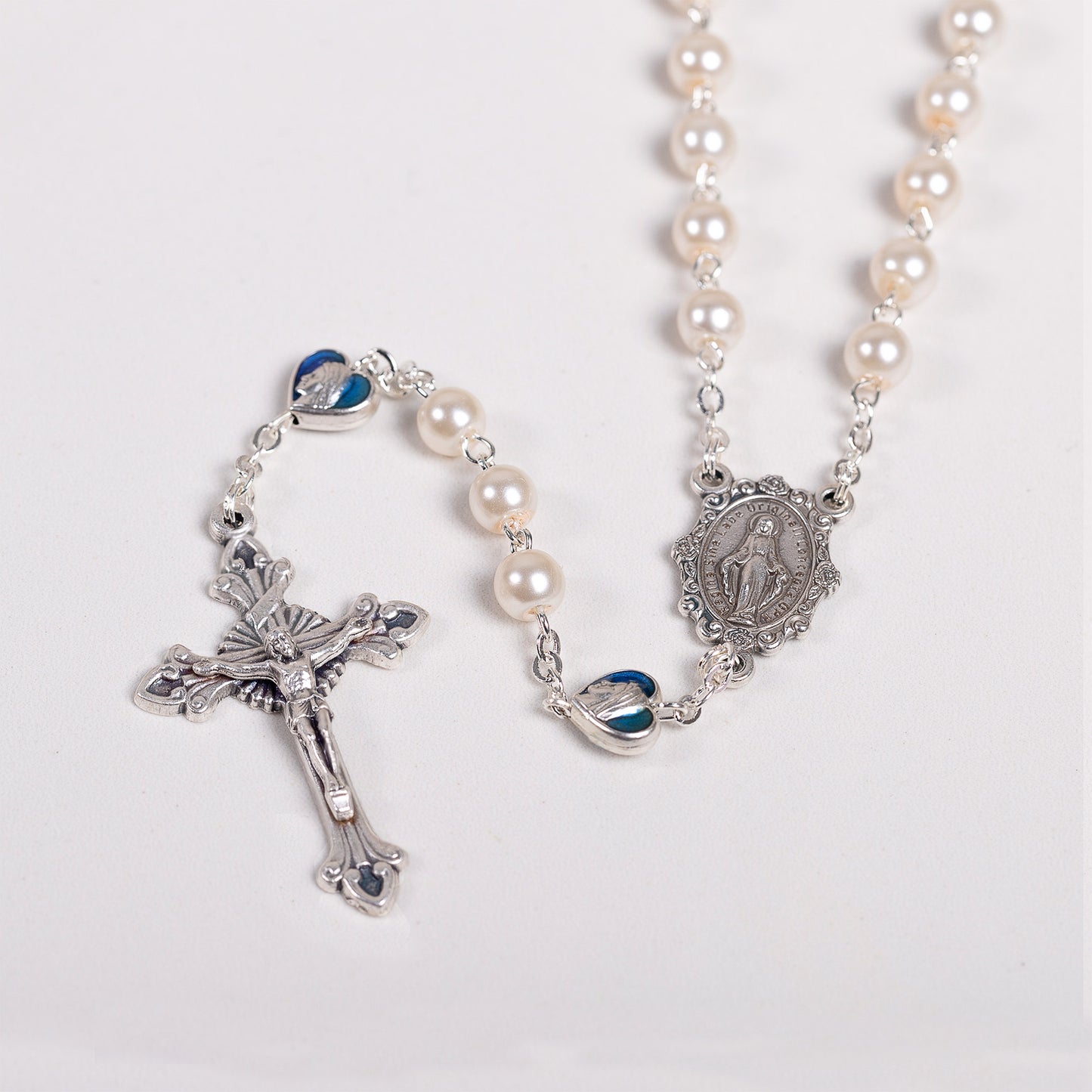 Delicate Glass Pearl & Blue Rosary