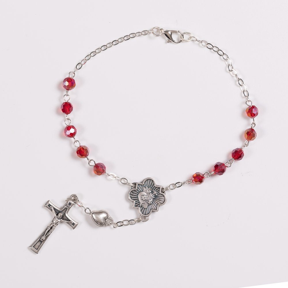 Red Crystal Sacred Heart Auto Rosary