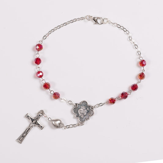 Red Crystal Sacred Heart Auto Rosary