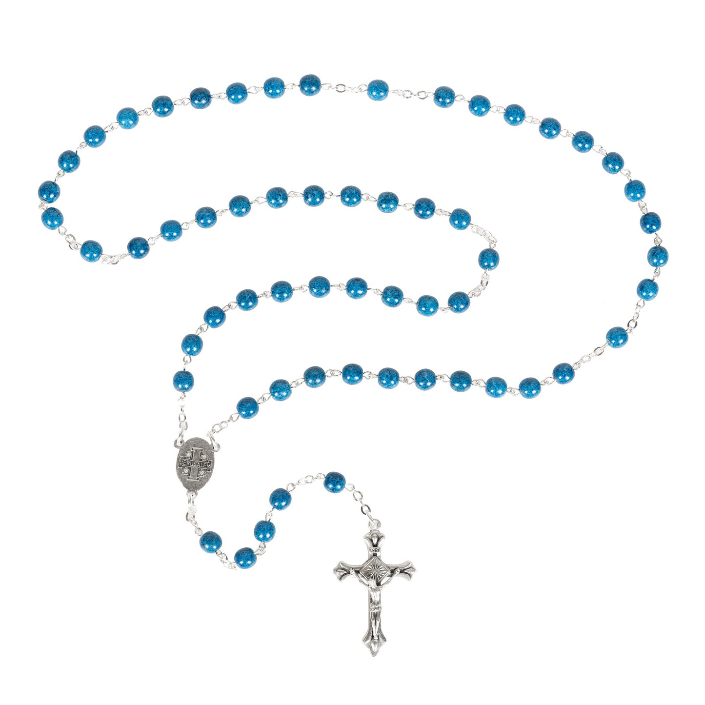 Holy Land Blue Glass Immaculate Heart Rosary