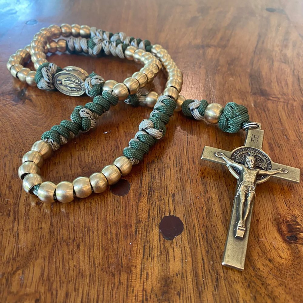 Deluxe Green Paracord & Brass Miraculous Medal Rosary