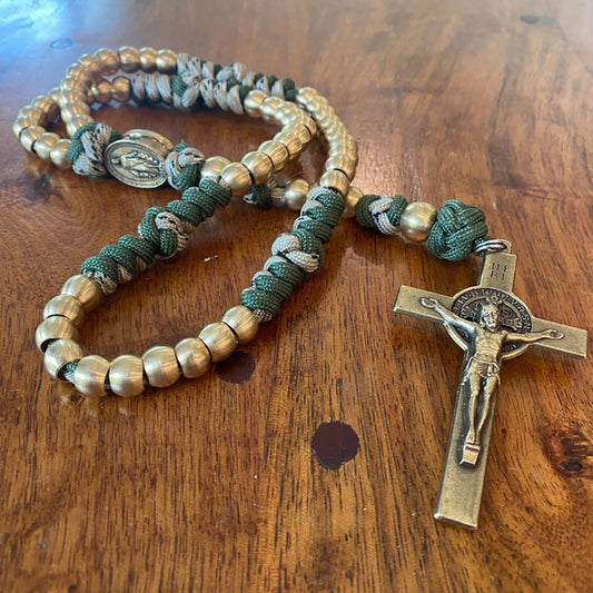 Deluxe Green Paracord & Brass Miraculous Medal Rosary