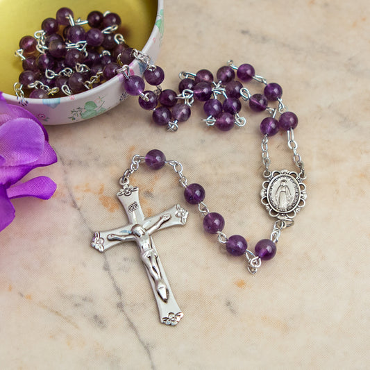 Sterling Silver Genuine Amethyst Rosary