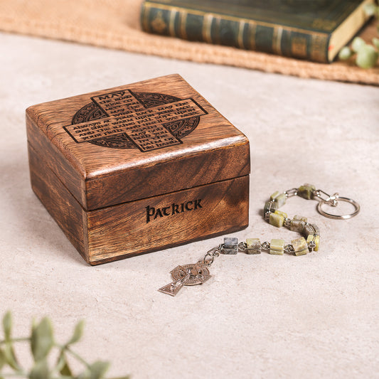 Personalized Irish Blessing Rosary Box & Connemara Rosary Gift Set