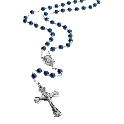 Midnight Blue Pearl Sacred Heart Rosary