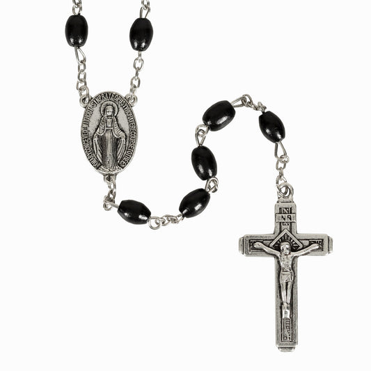 Black Wood Miraculous Medal Rosary