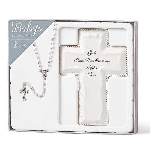 Baby's White Cross & Rosary Set
