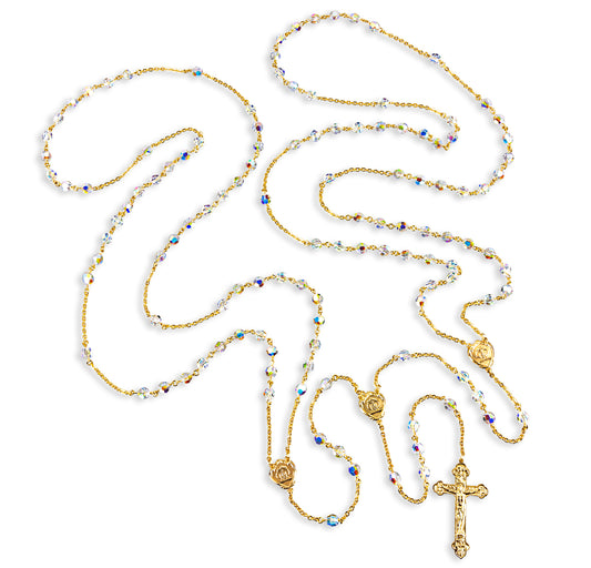 Gold Over Sterling Austrian Crystal Wedding Lasso Rosary