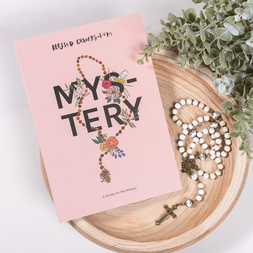 Rosary Devotion Gift Set – Miraculous Medal White Turquoise Rosary & Mystery: A Study on the Rosary