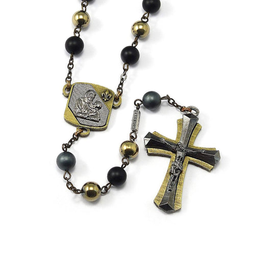 Italian St. Joseph Bronze and Hematite Rosary