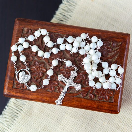 Exquisite Sterling Silver Mother of Pearl Rosary