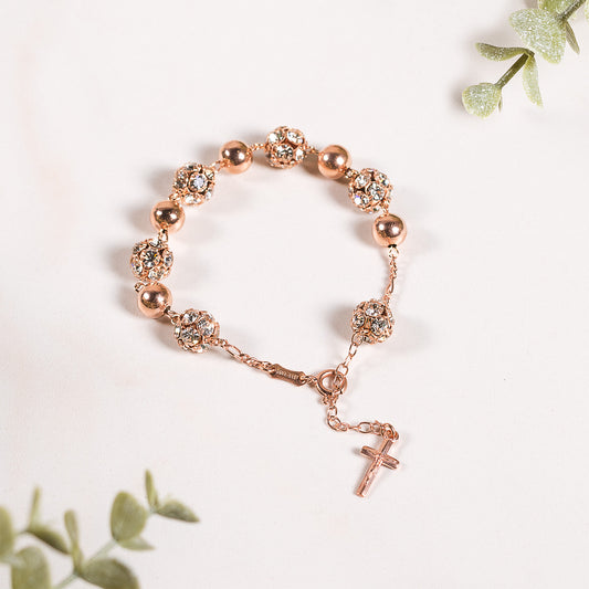 Italian Pavé & Rose Gold Rosary Bracelet