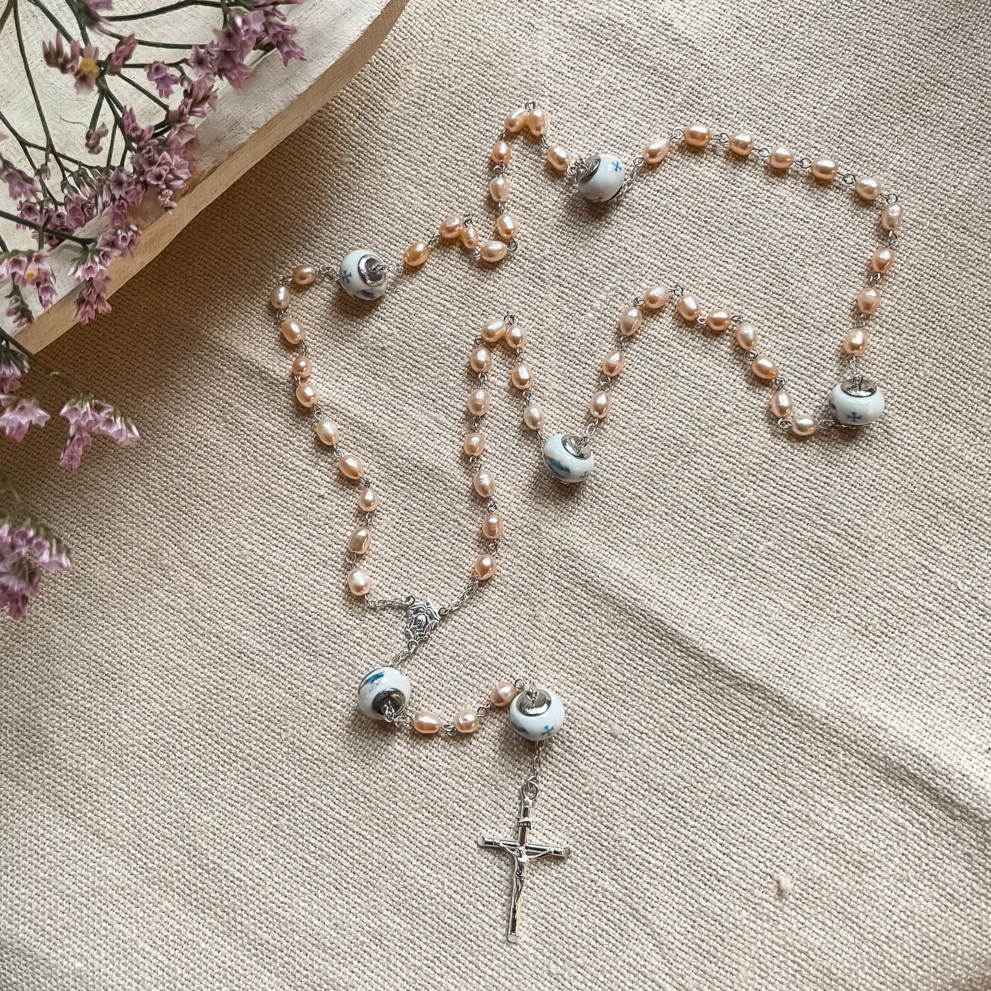 Italian Freshwater Pearl Miraculous Rosary