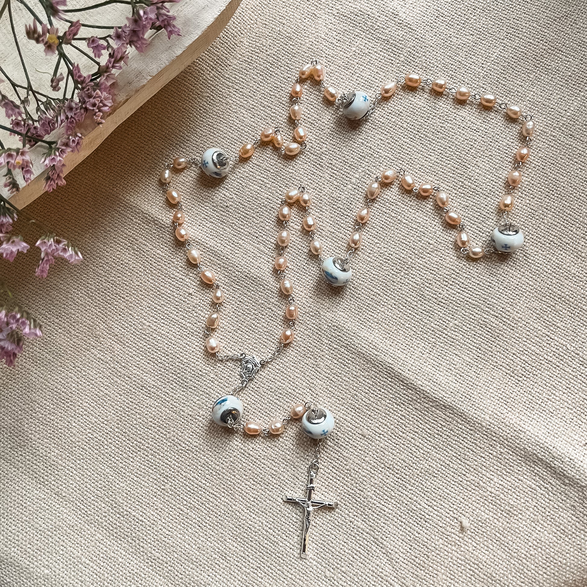 Italian Freshwater Pearl Miraculous Rosary