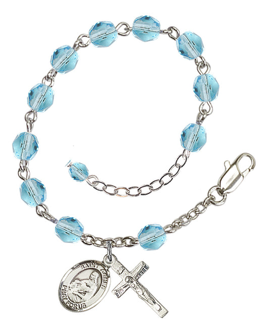 St. Agnes Of Rome Aqua Blue March Rosary Bracelet 6mm