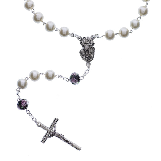 Pearl & Black Rose Bead Rosary