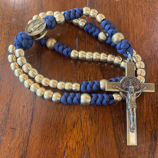 Deluxe Navy Paracord & Brass Miraculous Medal Rosary