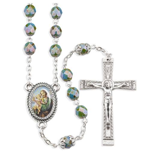 St. Joseph Teal Czech Glass Rosary