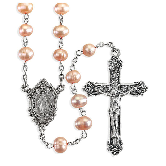 Pink Freshwater Pearl Miraculous Medal Rosary
