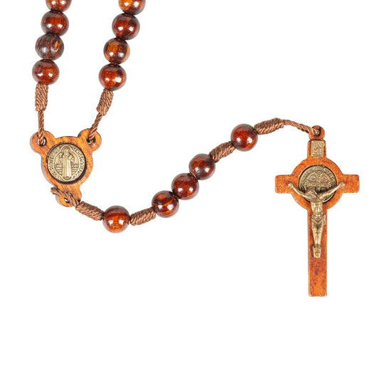 St. Benedict Cherry Finish Wood Rosary
