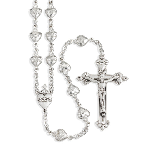 Sterling Silver Heart Bead Sacred Heart Rosary