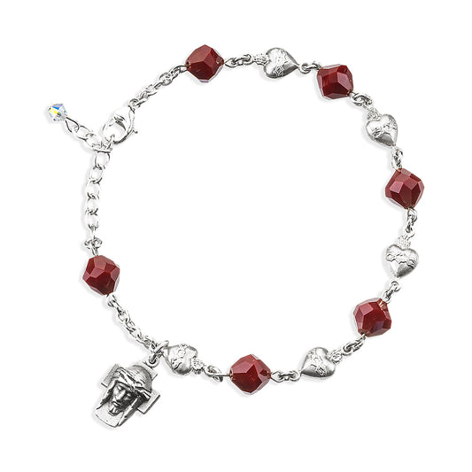 Sterling Silver Sacred Heart & Holy Face Rosary Bracelet