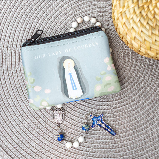 Our Lady of Lourdes Rosary and Pouch Set