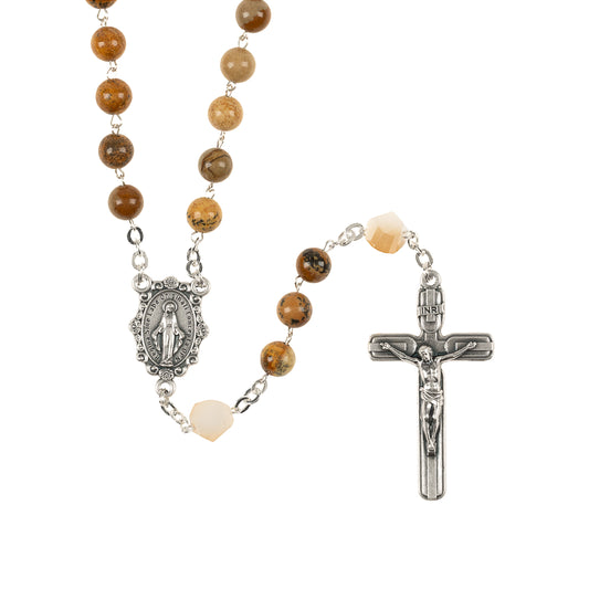 Brown Paesina Miraculous Medal Rosary