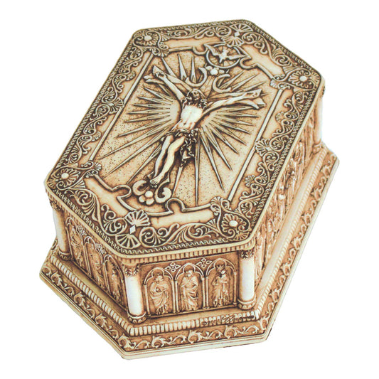 Antique Finish Crucifix Rosary Keepsake Box
