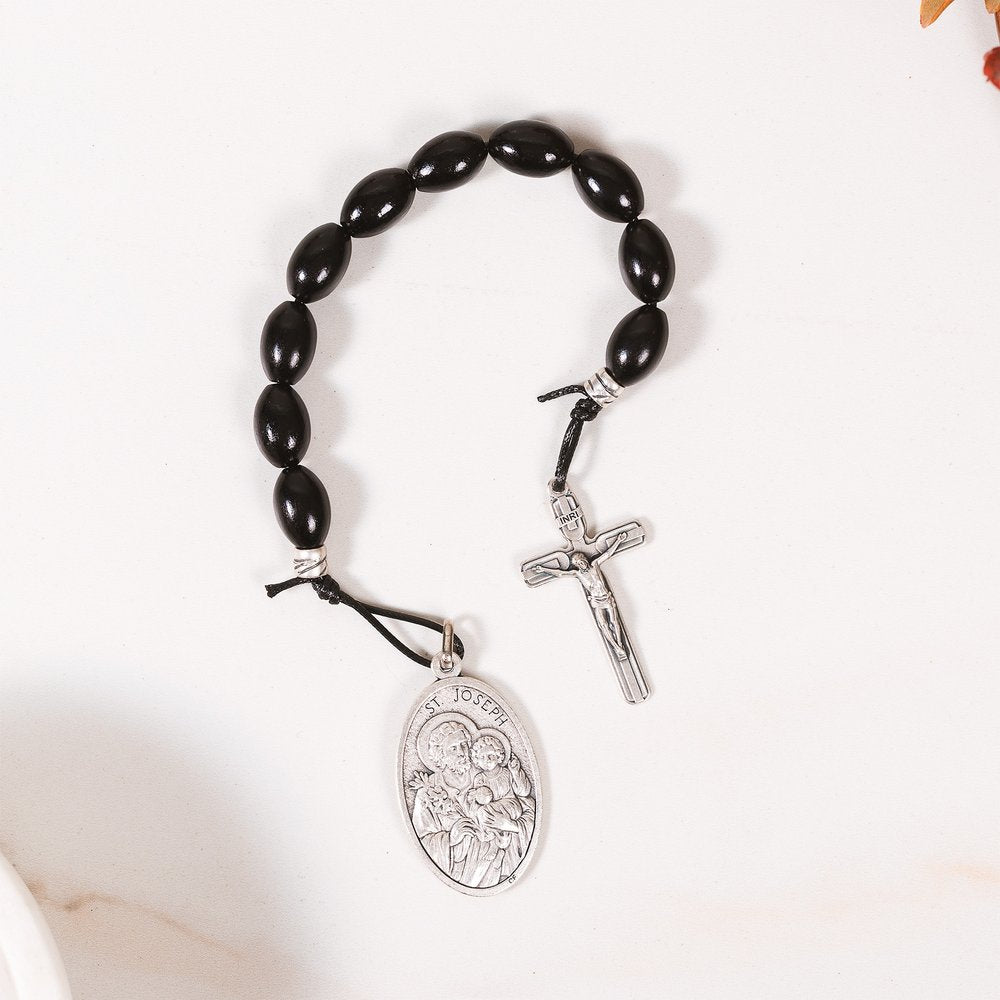 Dark Brown St. Joseph One Decade Rosary Tenner & Prayer Card