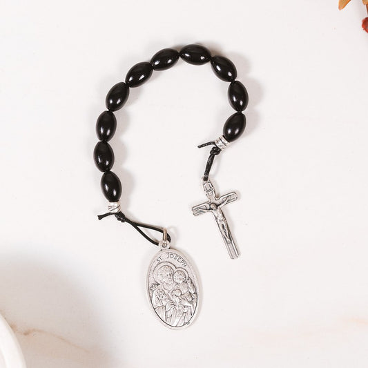 Dark Brown St. Joseph One Decade Rosary Tenner & Prayer Card