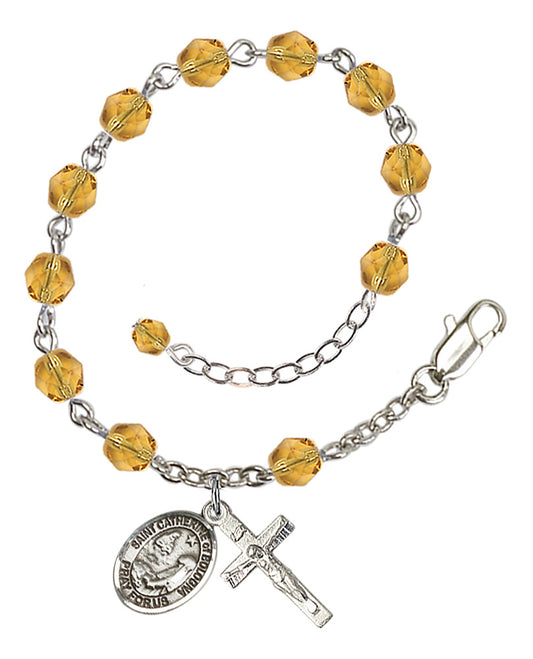 St. Catherine Of Bologna Yellow November Rosary Bracelet 6mm