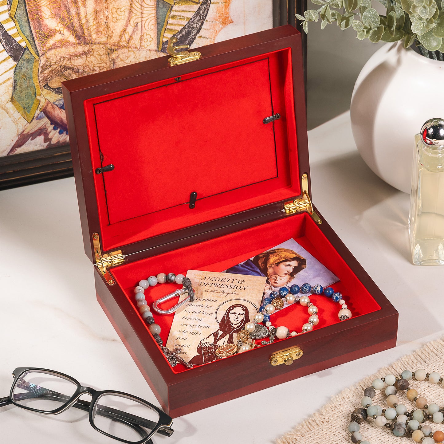Divine Mercy Cherry Rosary Keepsake Box