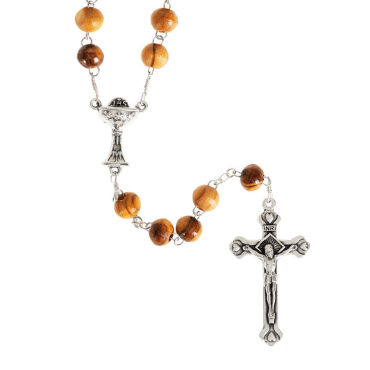 Olive Wood First Communion Rosary with Chalice