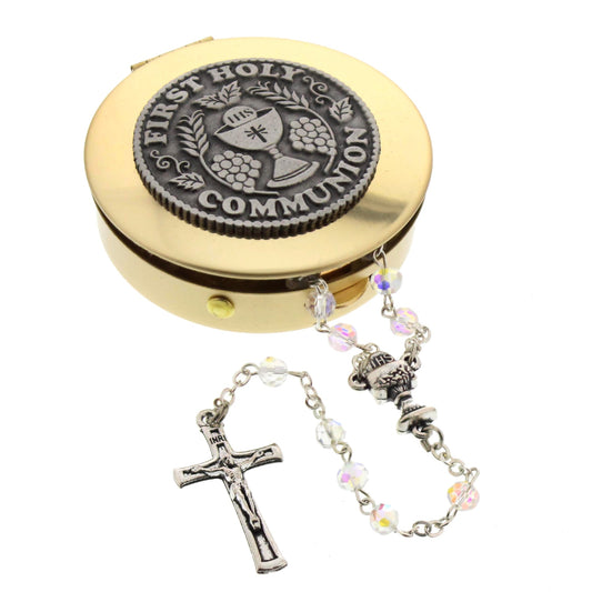 First Communion Crystal Rosary with Keepsake Box