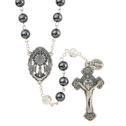 Hematite & Silver Eucharistic Adoration Rosary
