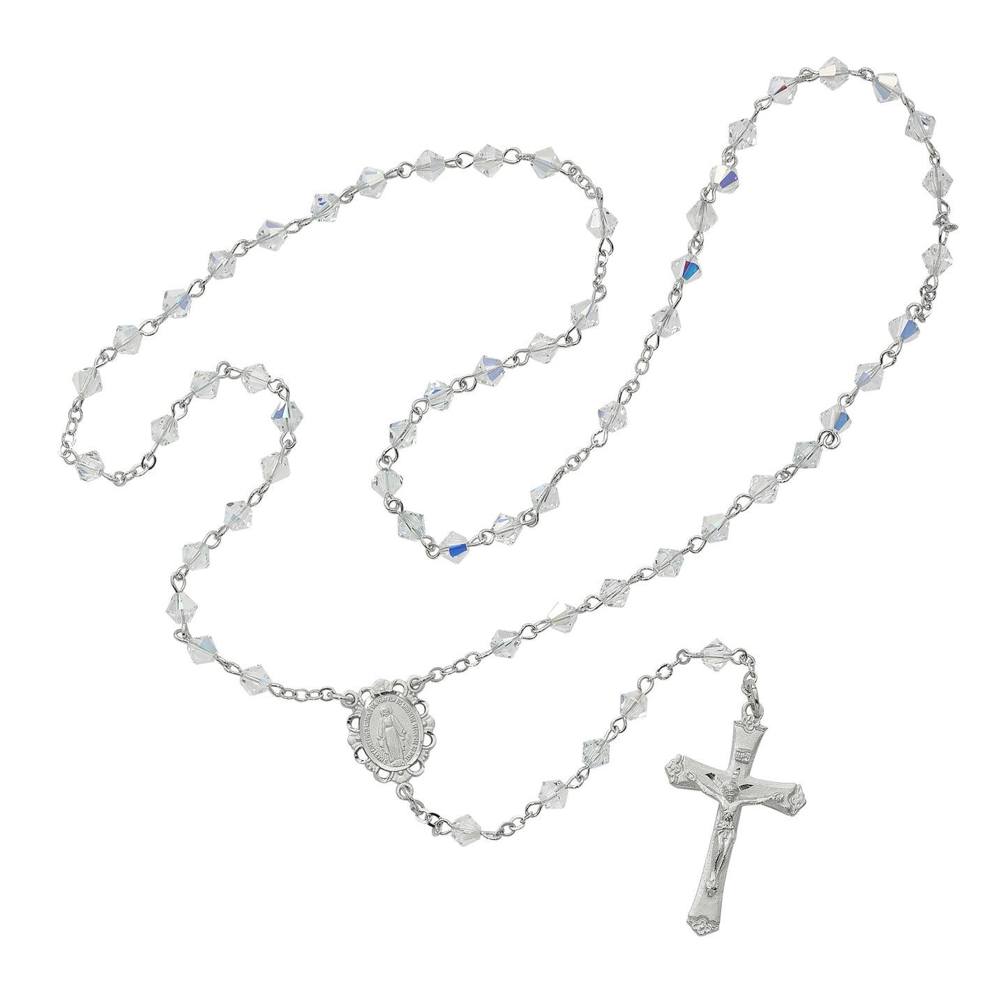 Clear Crystal Swarovski Bead Rosary With Sterling Silver Crucifix